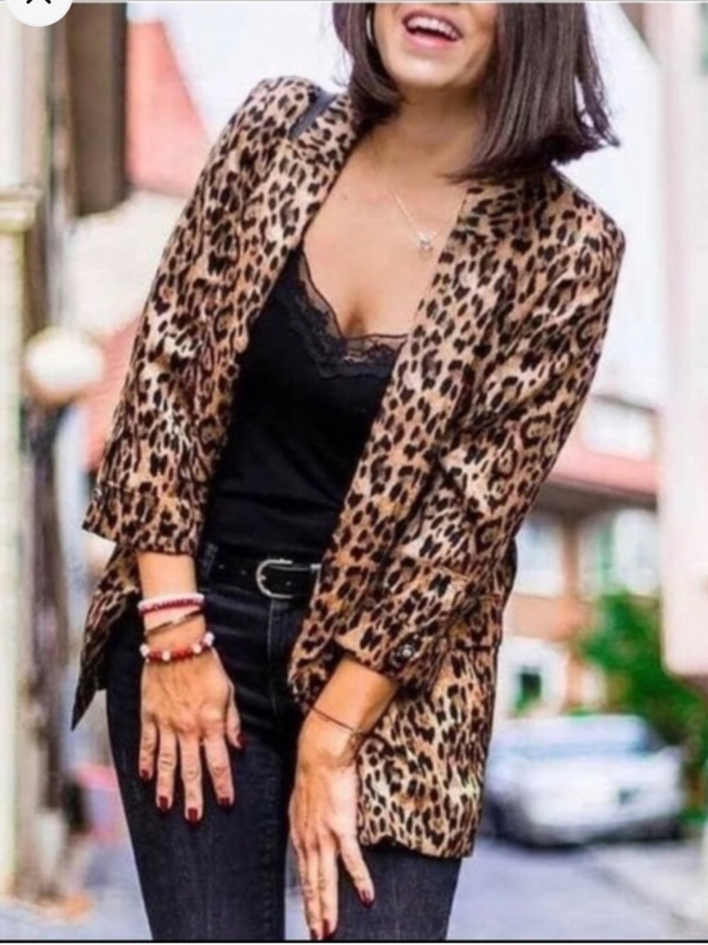 Zara Basic Leopard Print Open-Front Blazer - Brown/Black Size Small